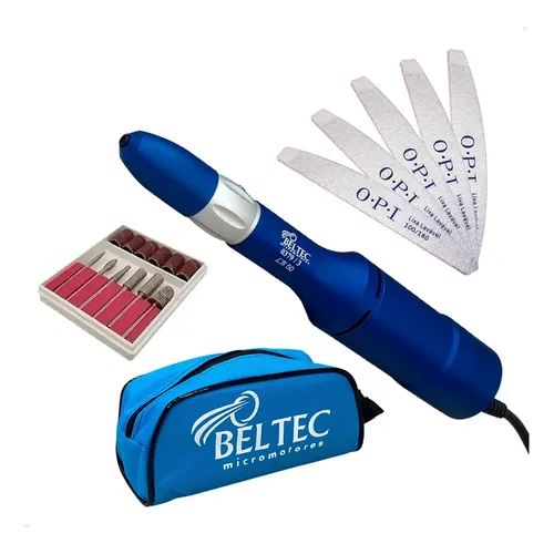 Kit Beltec — micromotor, lixas, brocas e bolsa